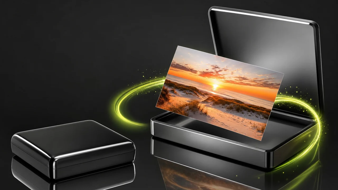 A single photograph being repacked from one image container into another with the original filed to one side, created with Pixazo AI