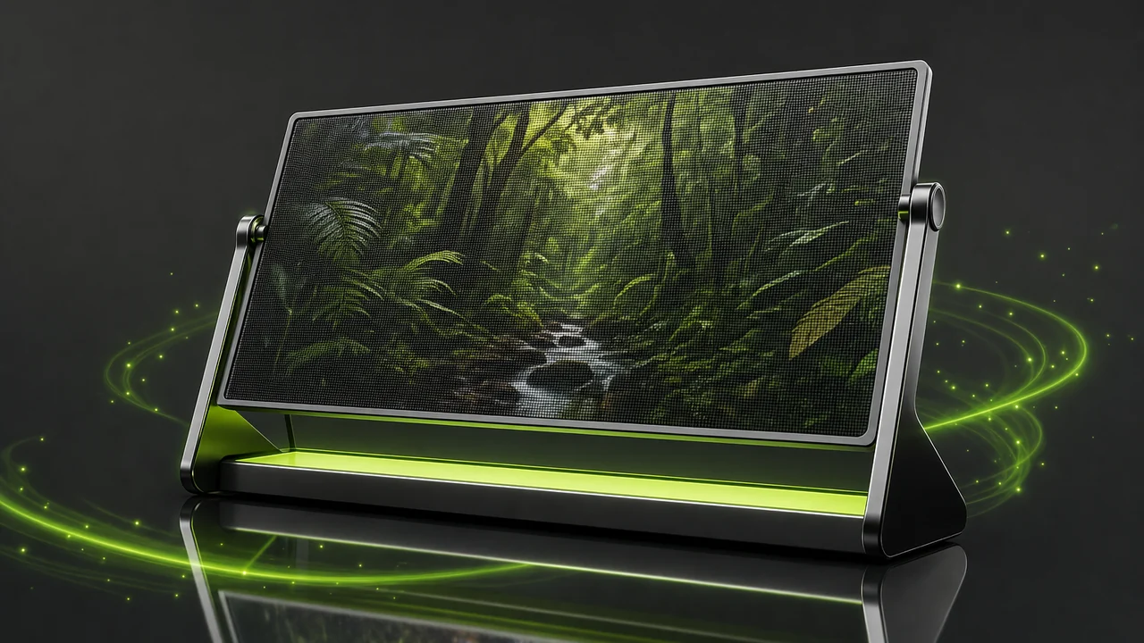 A glossy fine mesh screen held up against a lime light on a reflective bench, created with Pixazo AI