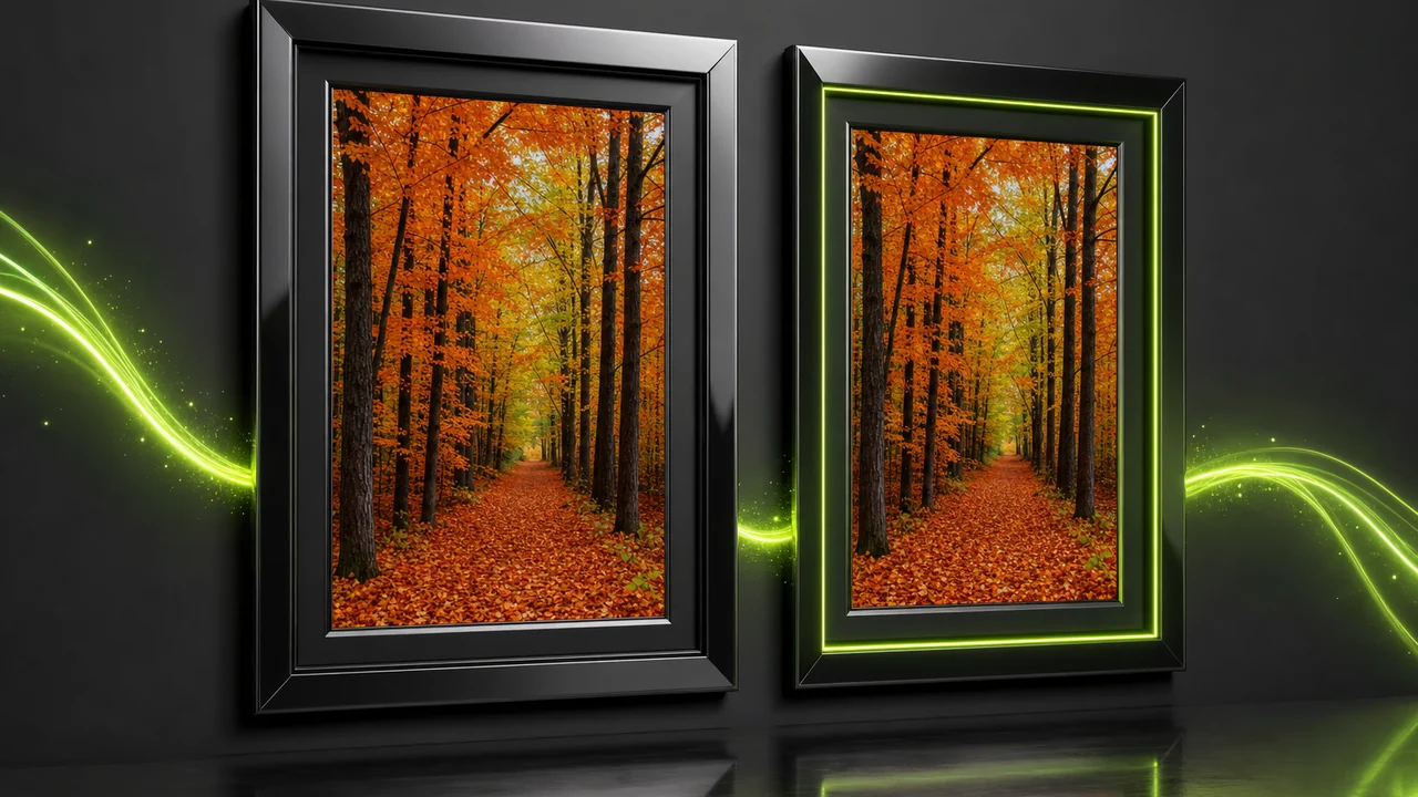 A photograph split by a vertical lime line inside the Pixazo AI VFX Studio workspace, the incoming file on one side and the converted result on the other, created with Pixazo AI