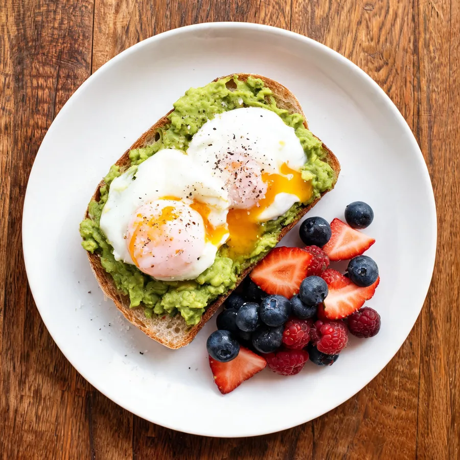 Original square overhead photo of a breakfast plate.