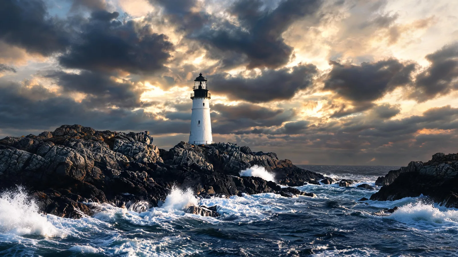 Lighthouse photo extended with Pixazo AI into a wide 16:9 seascape.