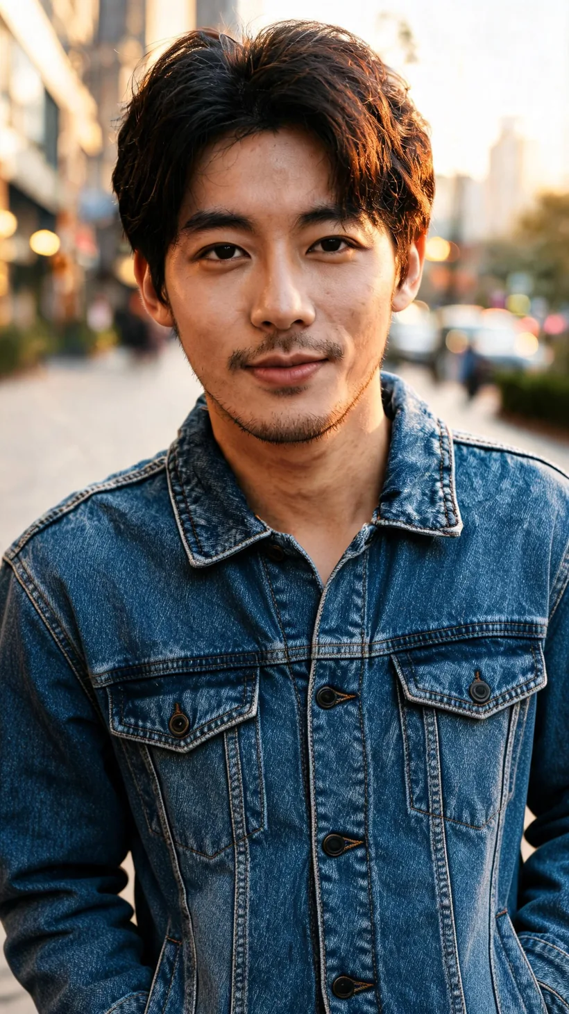 Headshot extended with Pixazo AI into a tall 9:16 portrait showing the full jacket and street.