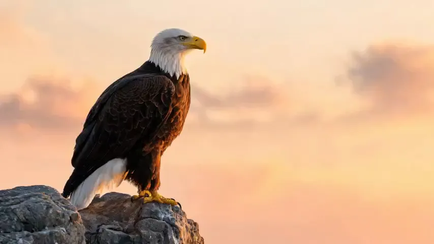 The eagle still animated with a slow push-in