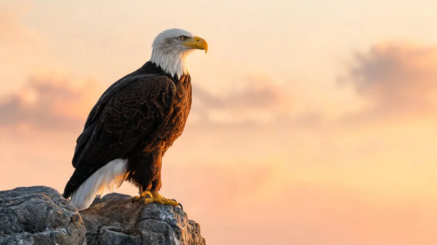 A bald eagle on a cliff at golden hour — the single source still uploaded to Pixazo