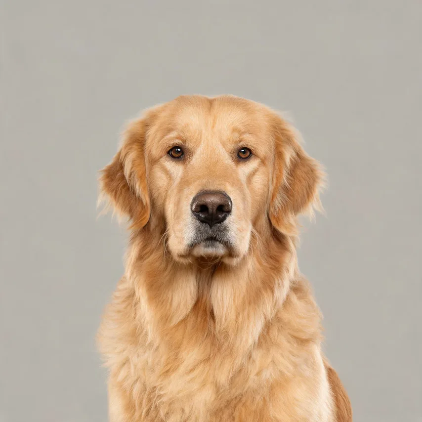 A single well-lit golden retriever on a plain backdrop — a clean still that animates cleanly
