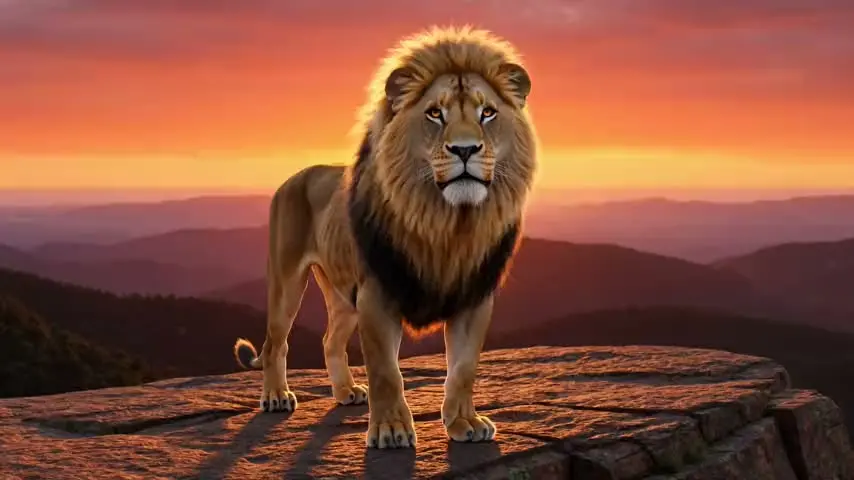 A lion on a ridge at sunset — frame from Pixazo image-to-video output