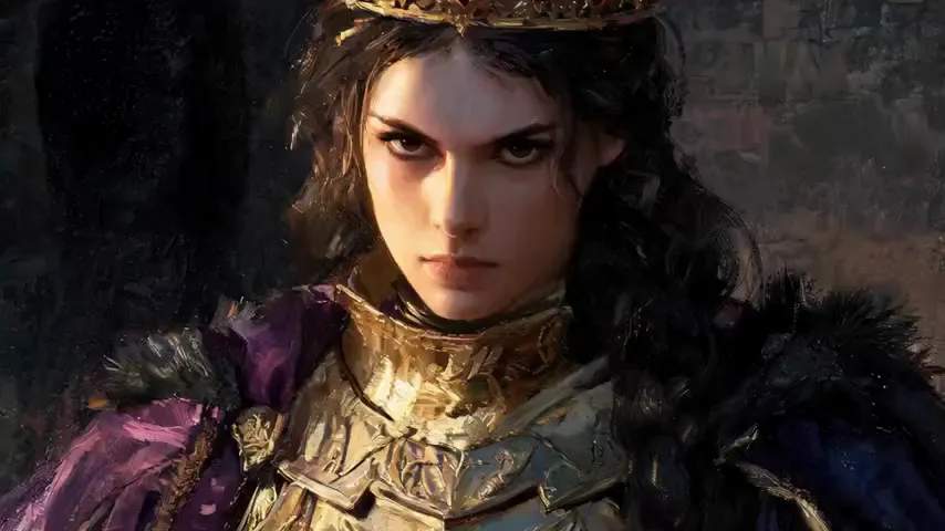A painted warrior-queen portrait gently brought to life