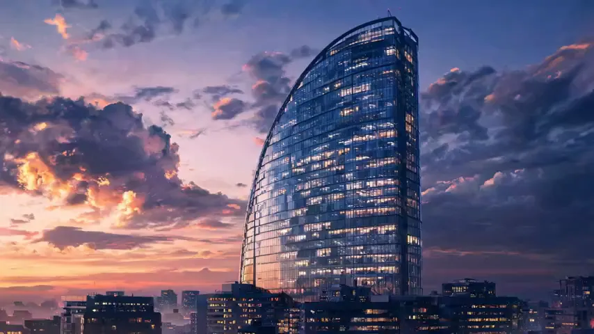 A glass tower concept — a render animated for a pitch