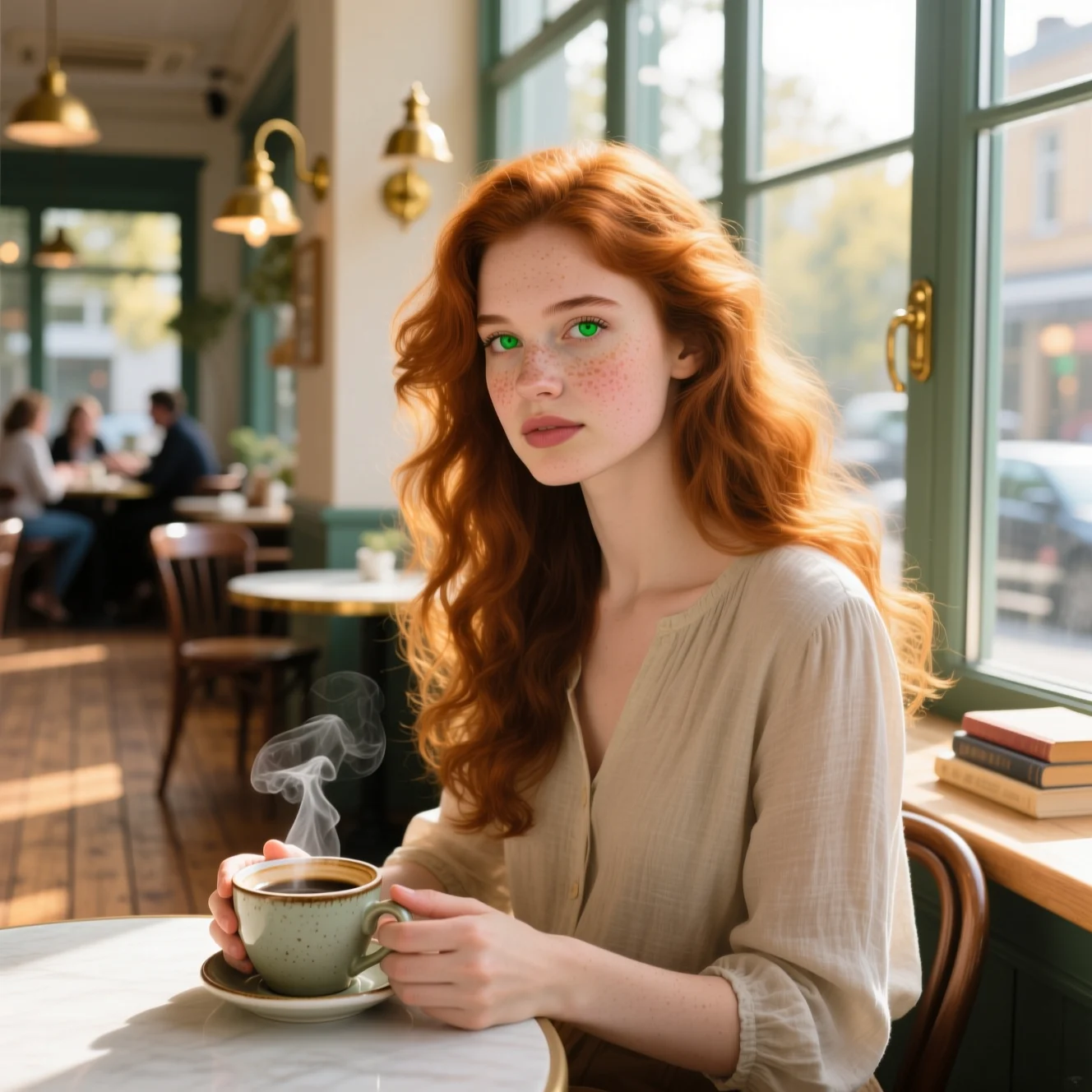 Same AI influencer persona — cafe