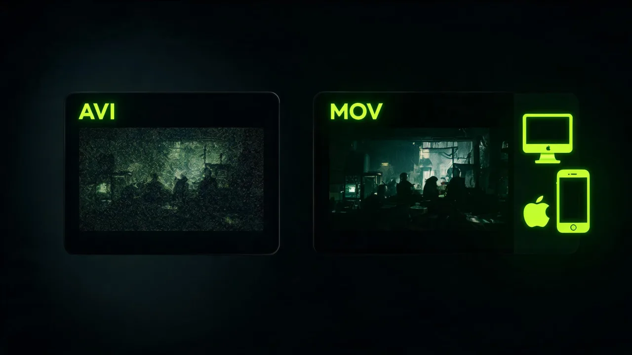 Restored AVI footage now playing natively on a Mac and iPhone, created with Pixazo AI