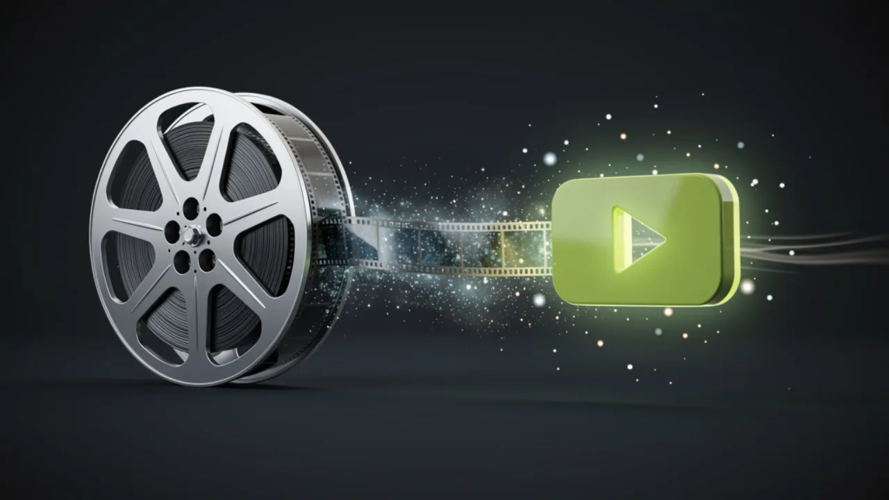 An old film reel becoming a modern MP4, created with Pixazo AI
