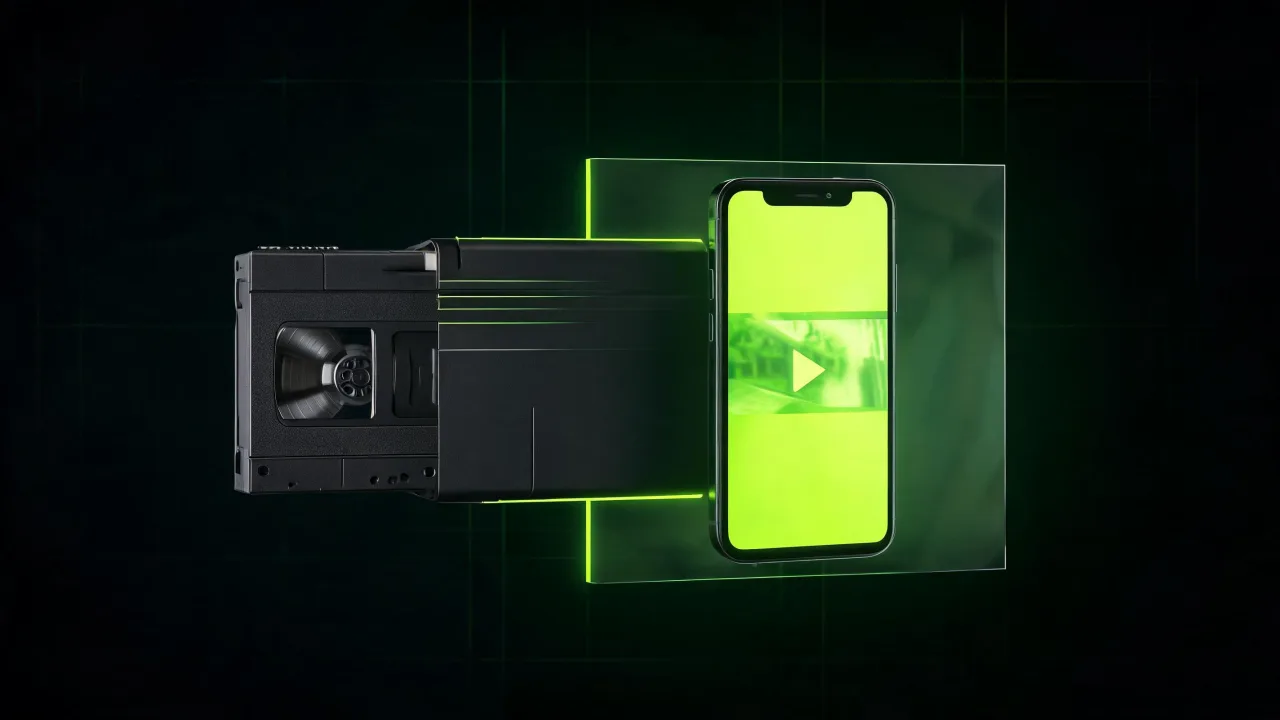 An old camcorder tape becoming a crisp smartphone video, created with Pixazo AI