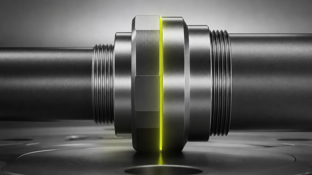 A machined stepped adapter coupling ring joining two pipes of different diameters, created with Pixazo AI