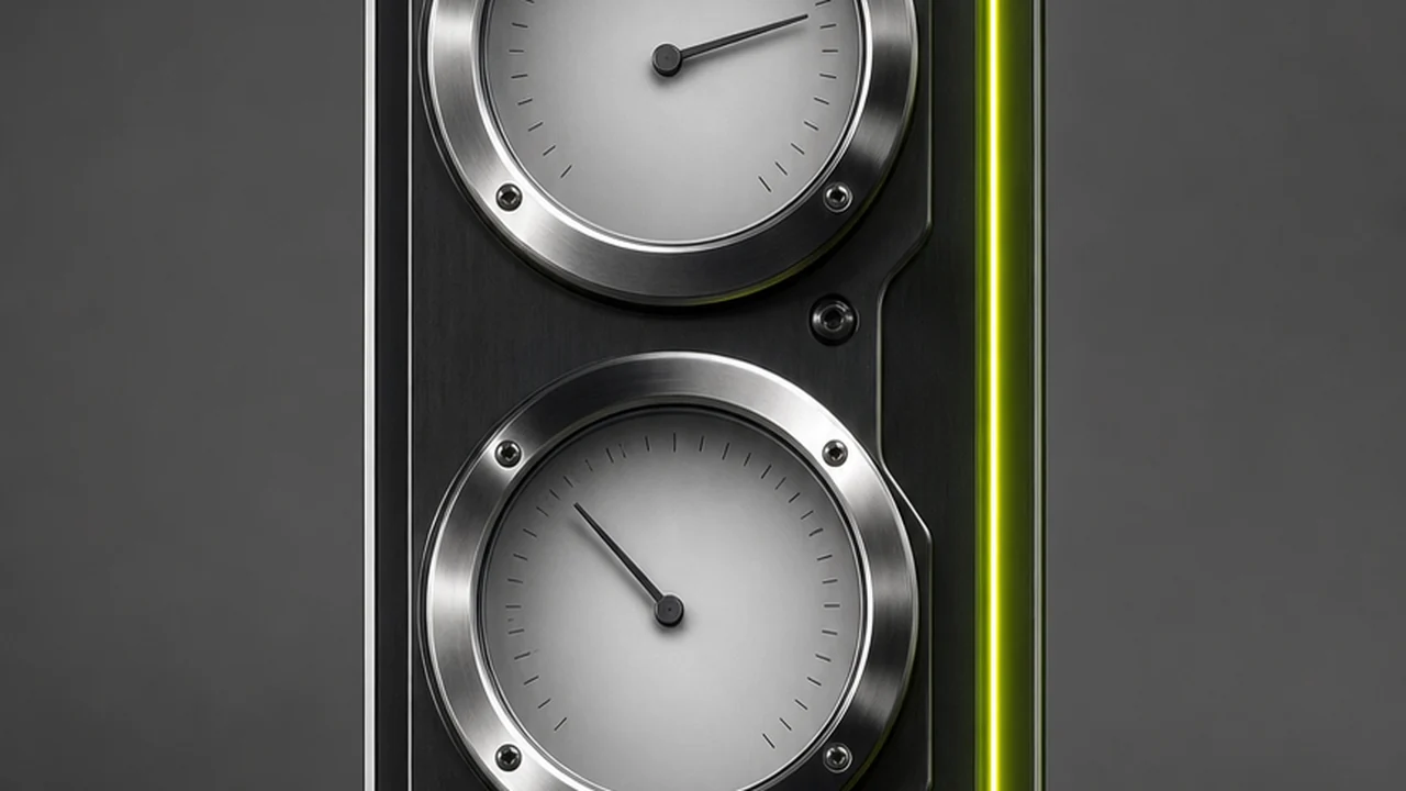 A vertical instrument panel of four round analogue gauges with blank dials on a dark machined plate, created with Pixazo AI