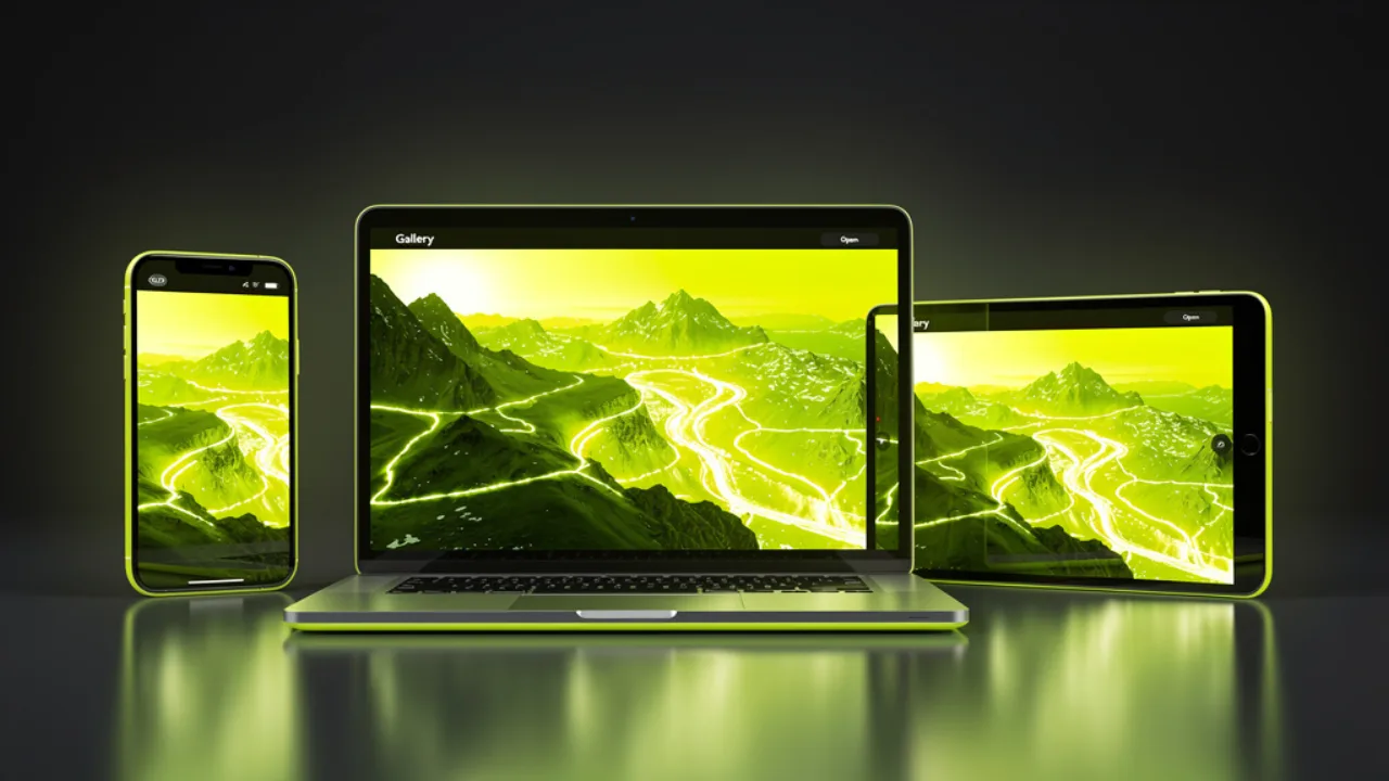A converted JPG photo opening across a Windows PC, Android phone and web browser, created with Pixazo AI