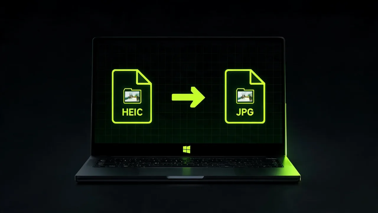 An iPhone HEIC photo converting into a JPG on a laptop, created with Pixazo AI