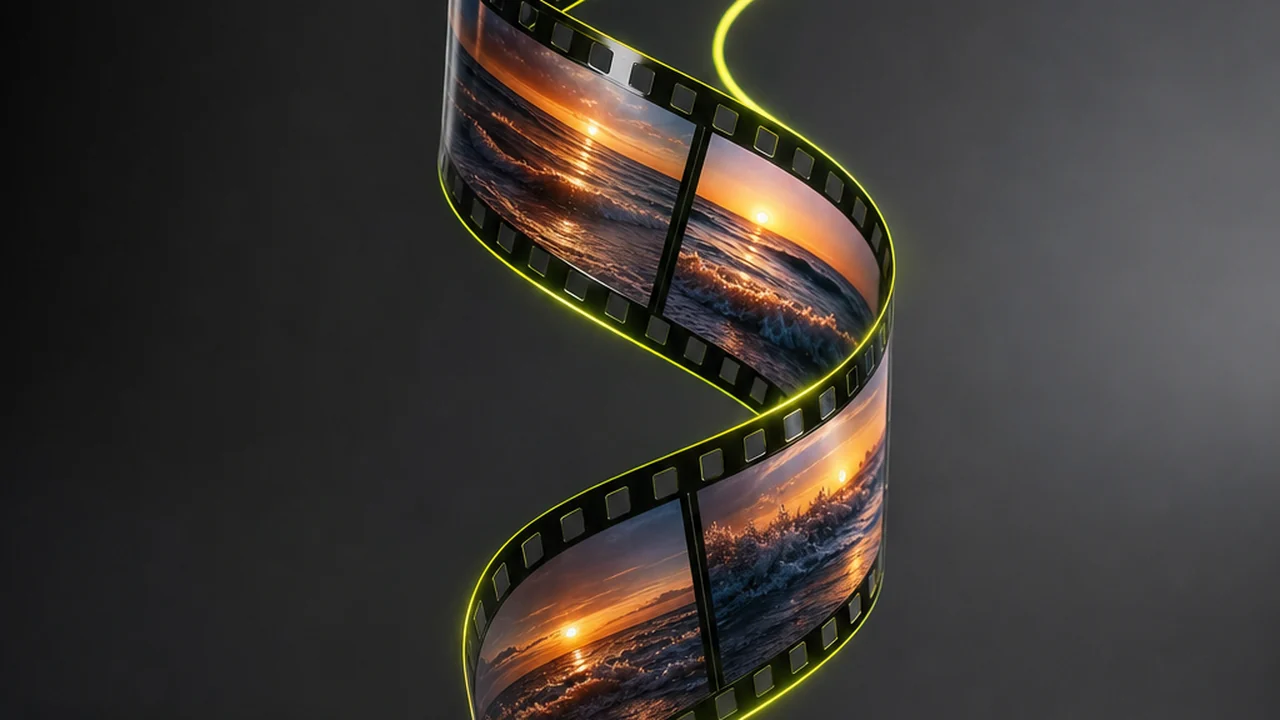 A ribbon of film unspooling out of a single square photograph, created with Pixazo AI