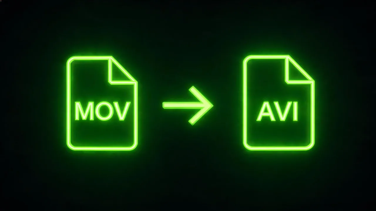Convert MOV to AVI, an Apple QuickTime file becoming a legacy Windows AVI, created with Pixazo AI