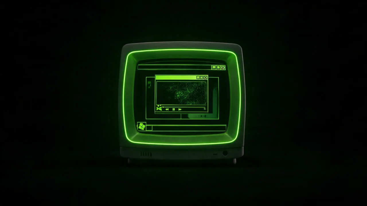 Old CRT displaying an AVI clip that came from a Mac MOV, created with Pixazo AI