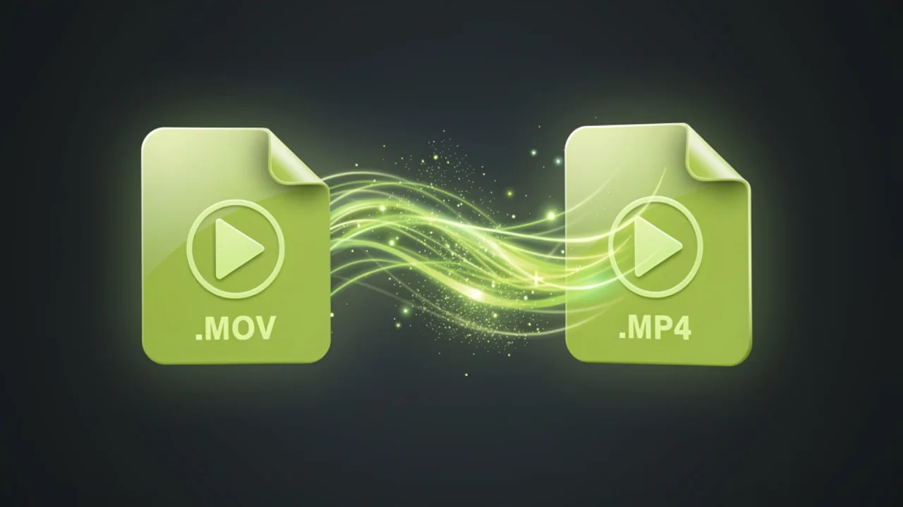Convert MOV to MP4, a QuickTime file becoming a universal MP4, created with Pixazo AI