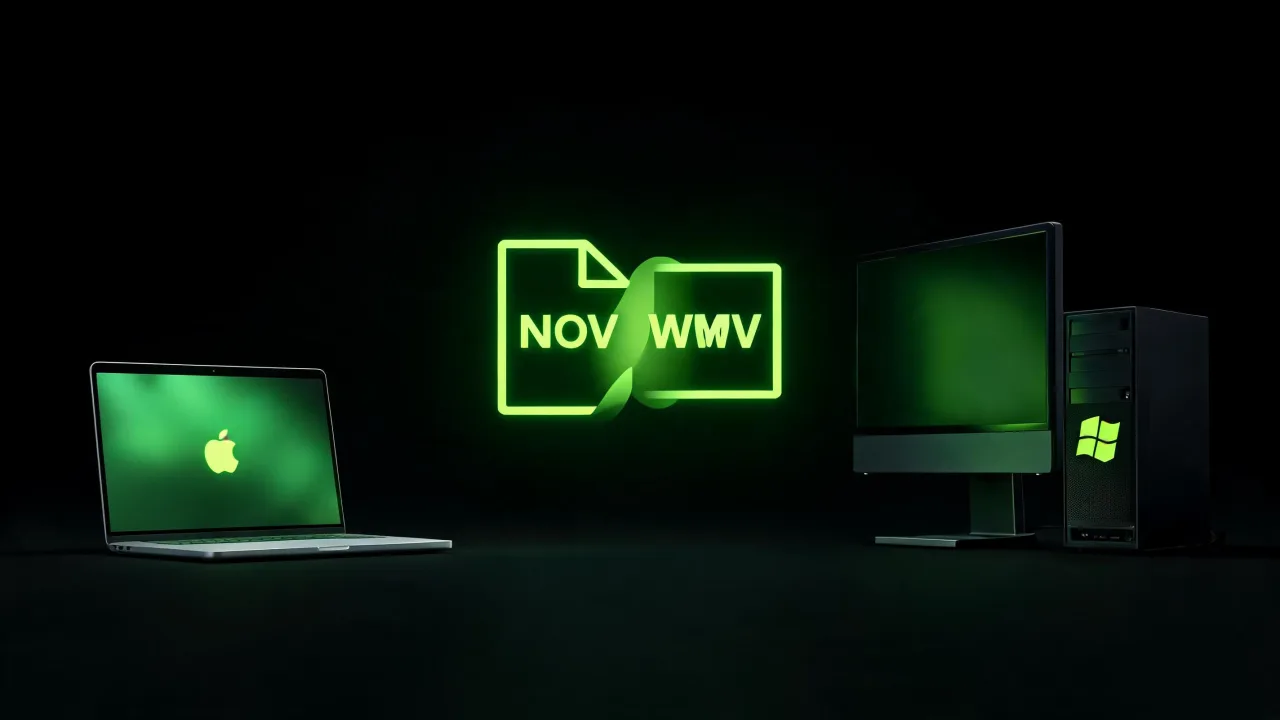 Convert MOV to WMV, an Apple QuickTime file becoming a Windows Media file for PowerPoint, created with Pixazo AI