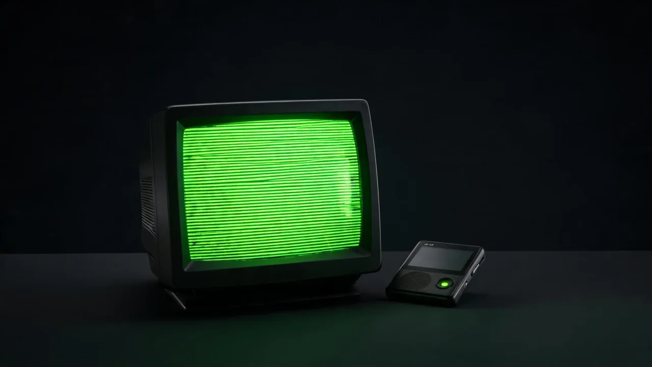 An AVI playing on an old CRT next to a modern MP4 source, created with Pixazo AI