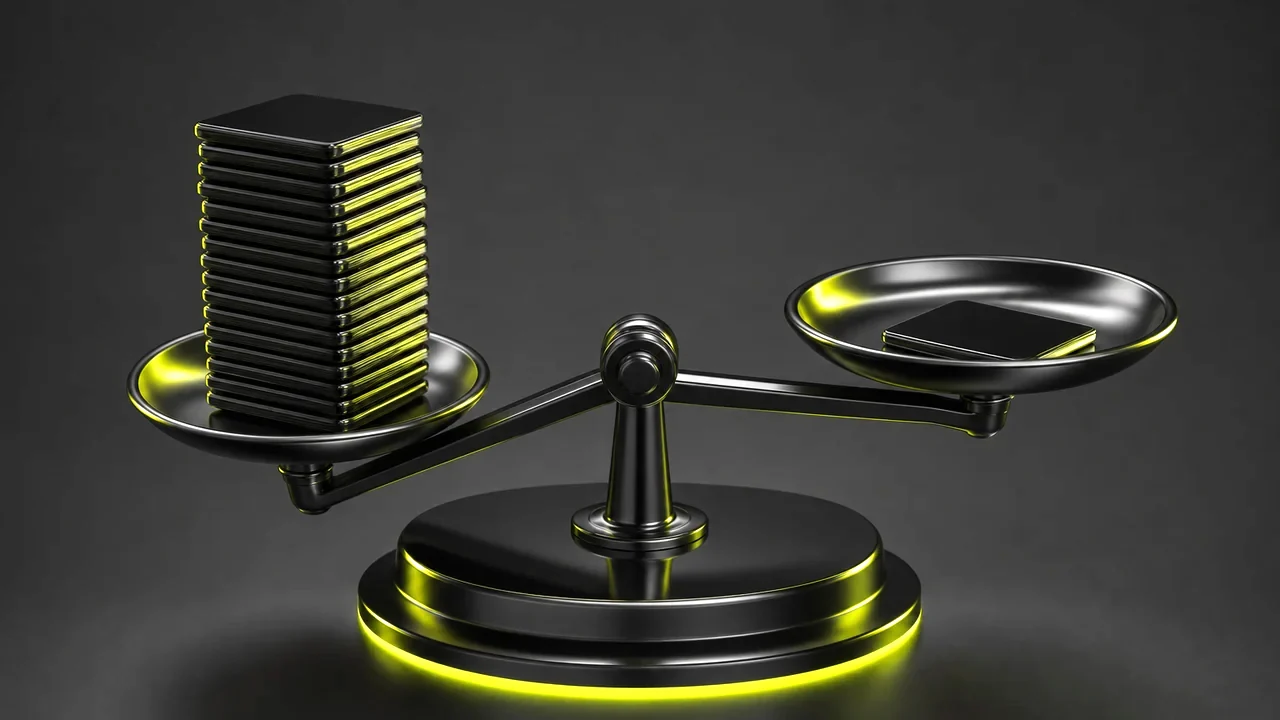 A balance scale weighing a tall stack of image tiles against one single thin tile, created with Pixazo AI