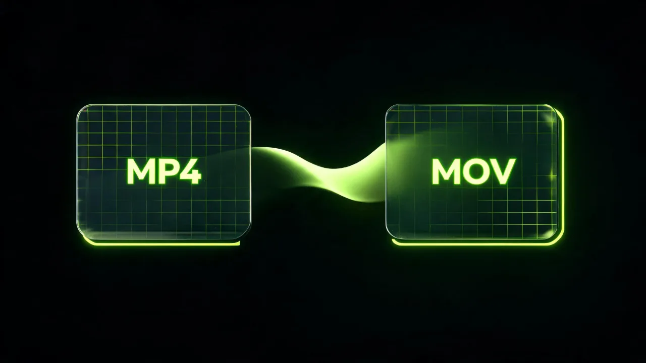 Convert MP4 to MOV, a universal MP4 becoming an Apple QuickTime file for Mac editing, created with Pixazo AI