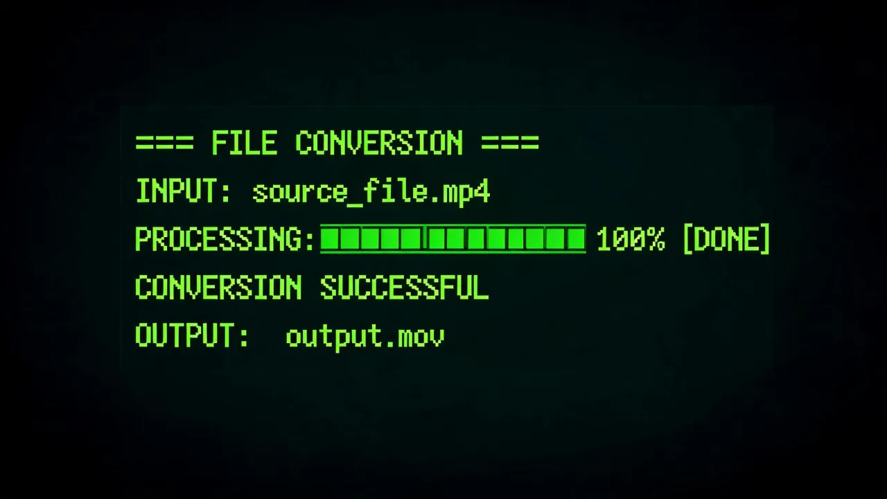 Terminal-style conversion of an MP4 to a MOV file, created with Pixazo AI