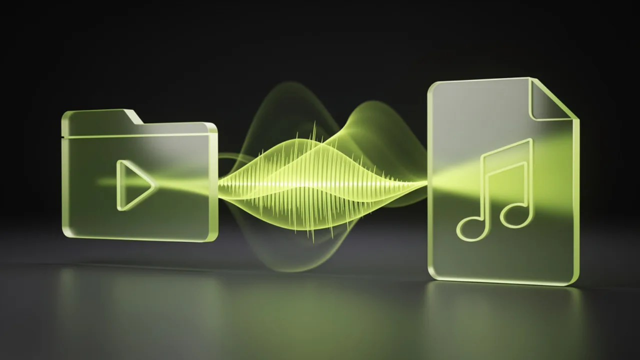 Convert MP4 to MP3, a video releasing its audio track as an MP3 file, created with Pixazo AI