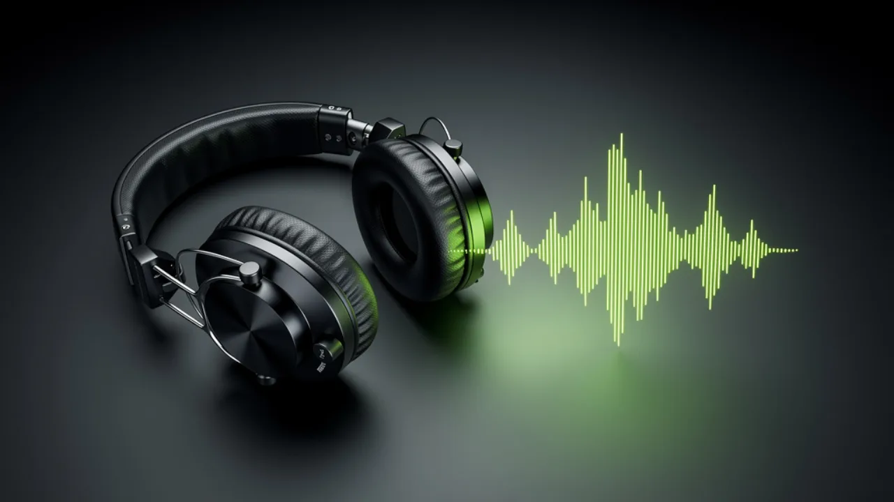 Headphones beside an audio waveform representing an extracted MP3, created with Pixazo AI