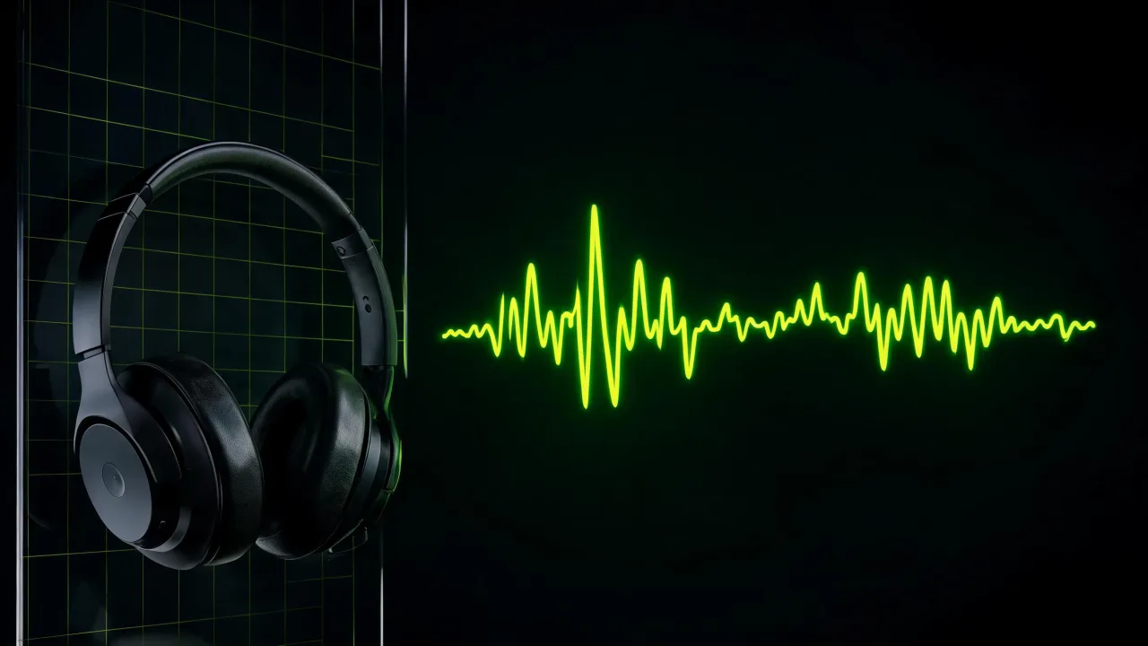 Headphones beside a glowing audio waveform, created with Pixazo AI
