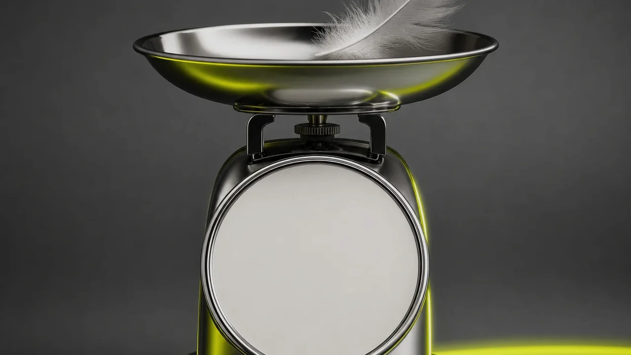 A single feather resting on a polished dial scale, created with Pixazo AI