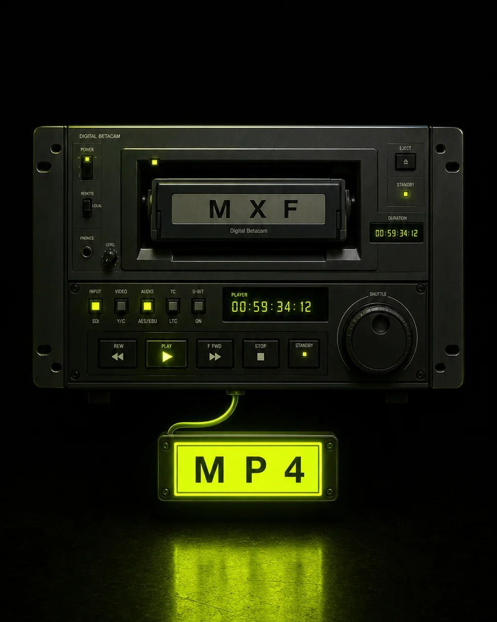 Broadcast camera MXF footage being prepared for MP4 conversion in Pixazo's AI VFX Studio, created with Pixazo AI