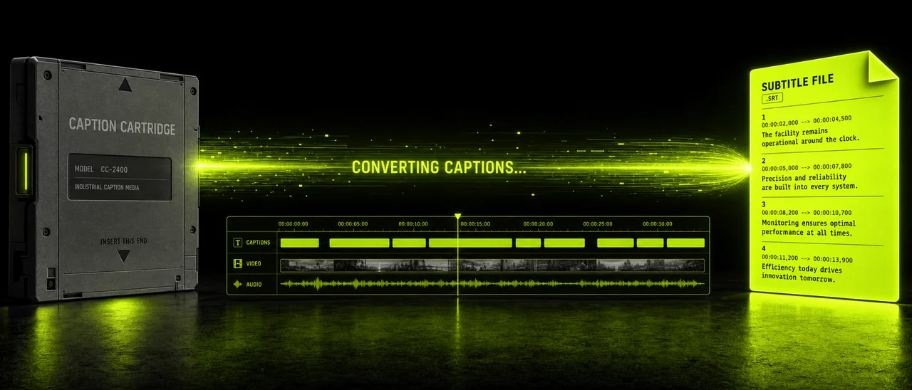 A finished SRT subtitle file loading into a web video player and a timeline editor, created with Pixazo AI