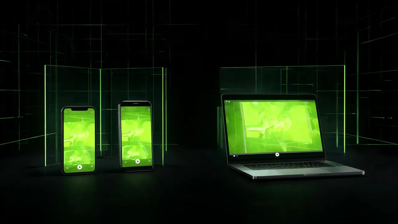 One video playing on iPhone, Android and Mac at once, created with Pixazo AI