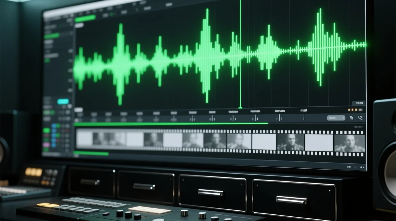 A music bed laid under a video clip to add audio to video, shown as a waveform running the length of the timeline