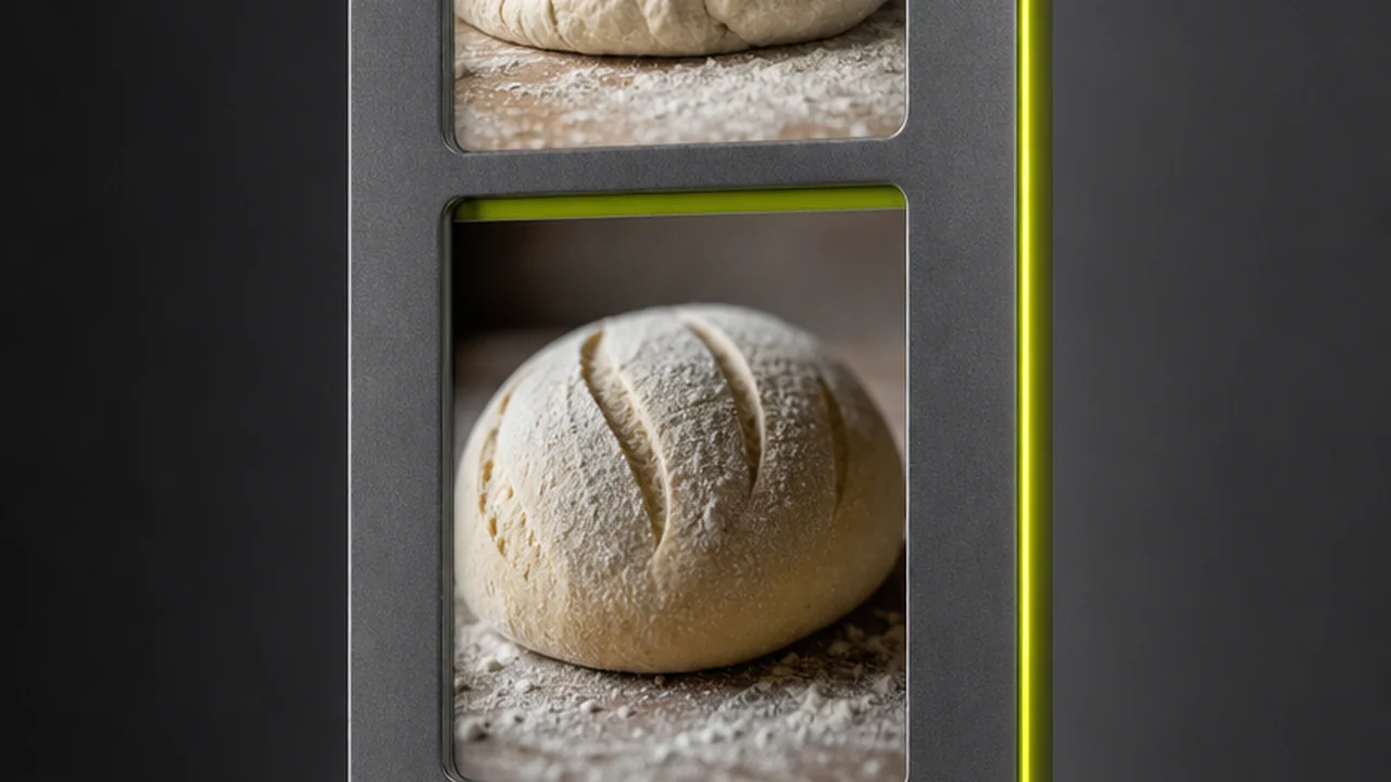 Three stages of baking bread stacked in a vertical column of mount windows, created with Pixazo AI