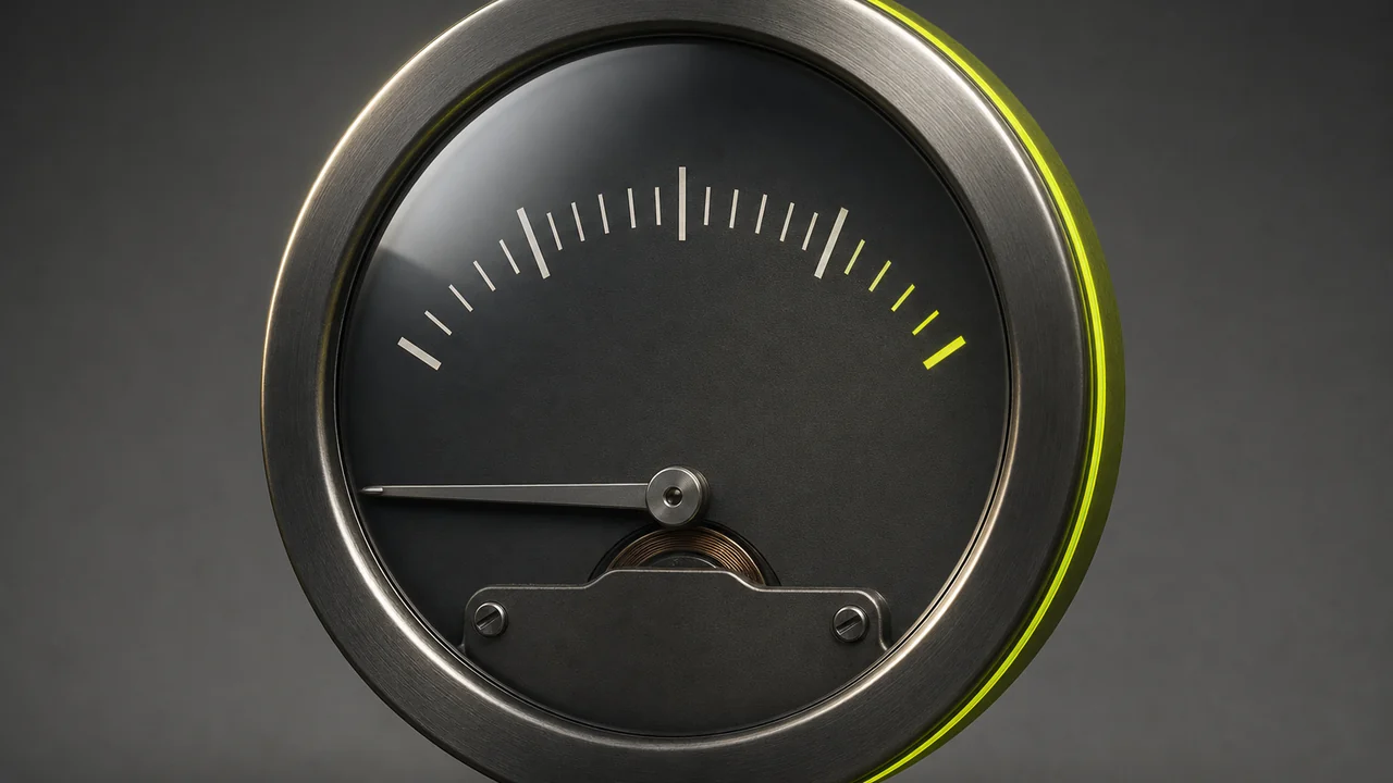 A vintage analogue VU meter with its needle resting flat at zero behind curved glass, created with Pixazo AI