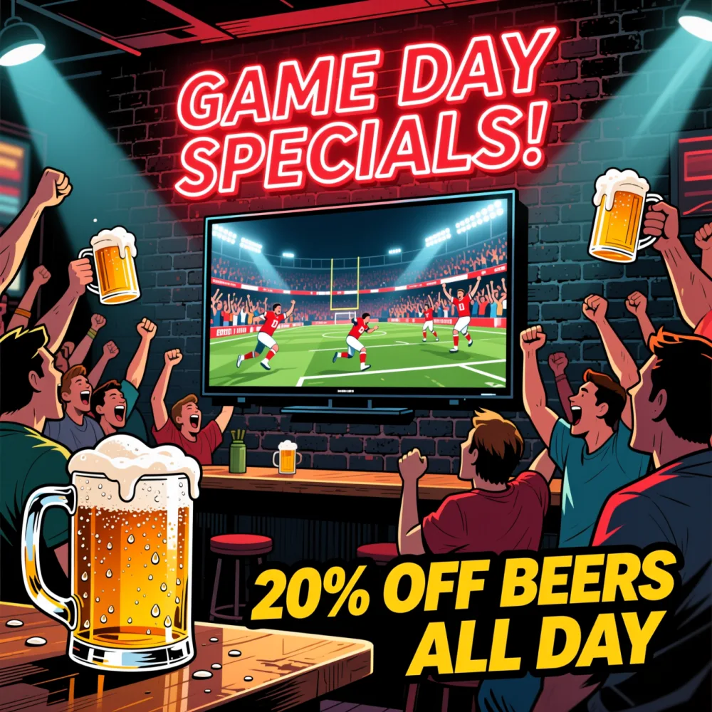 Game day sports bar beer specials poster