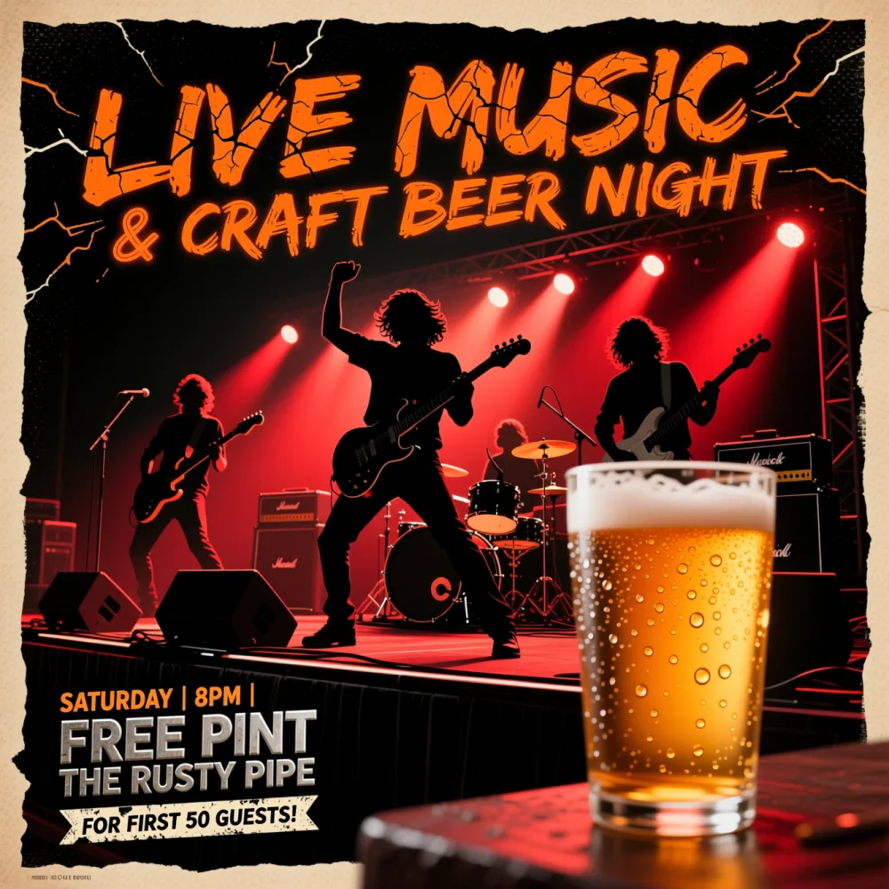 Live music and beer night poster made with Pixazo AI