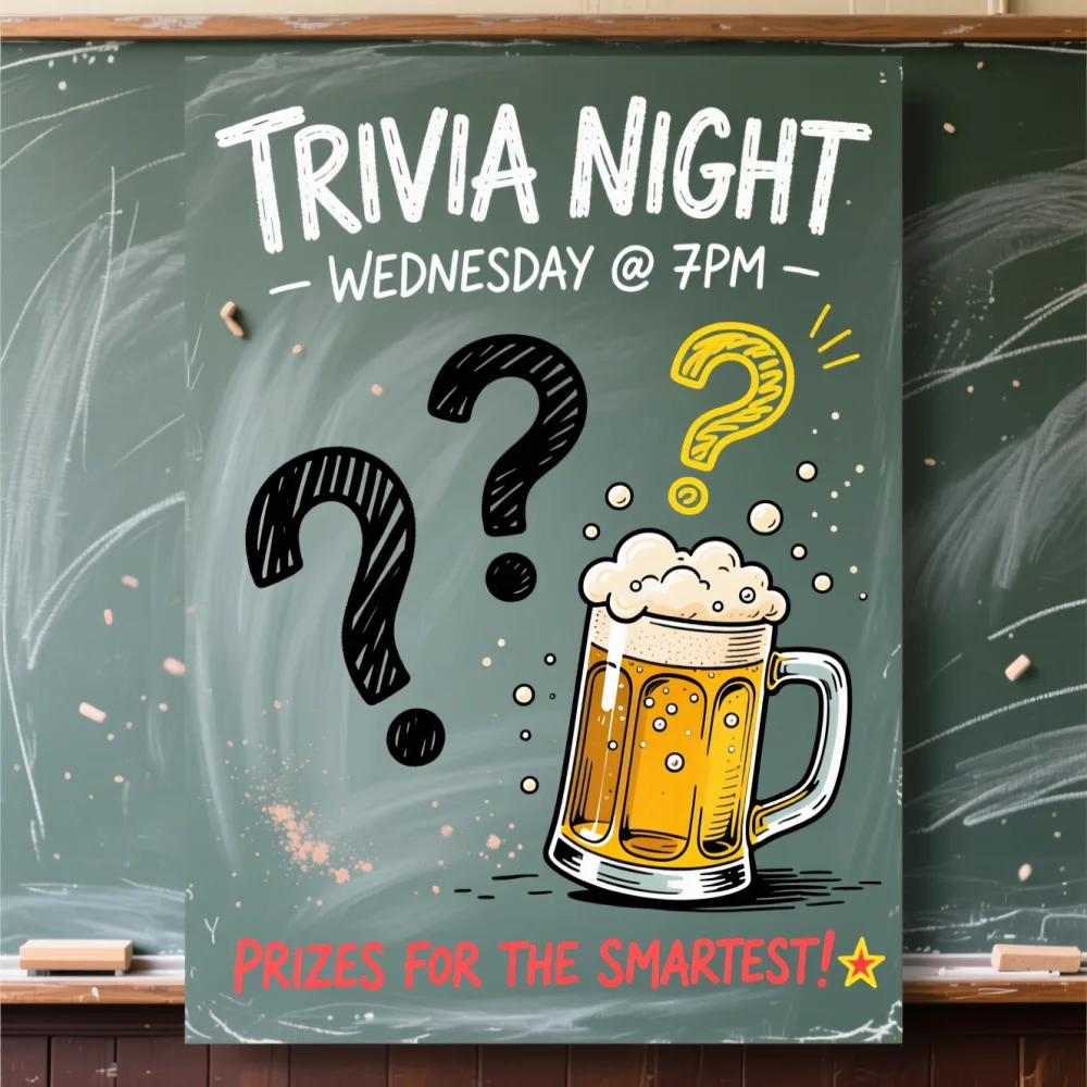Pub quiz trivia night poster