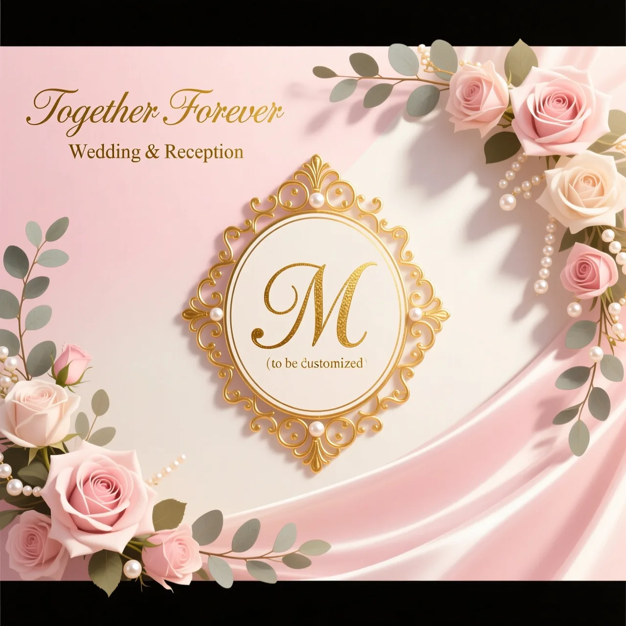 AI wedding flex banner reading Together Forever with pink and gold florals, made with Pixazo AI Flex Banner Generator