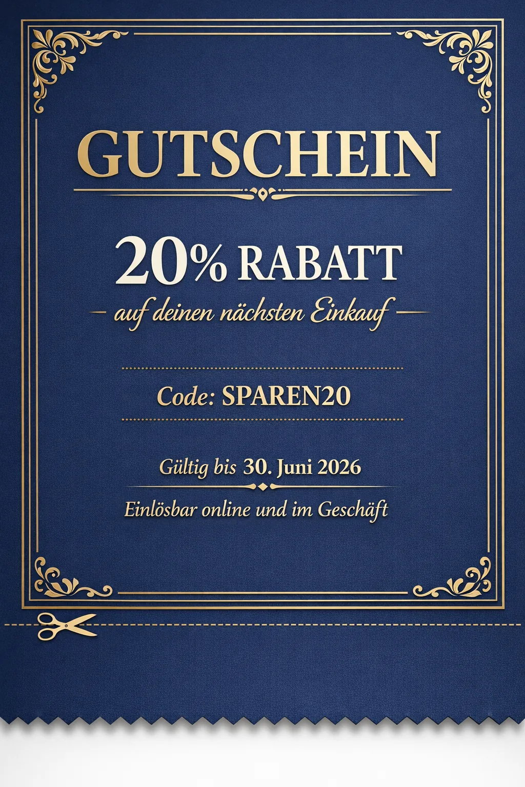 Eleganter Gutschein mit 20% Rabatt, erstellt mit Pixazo KI