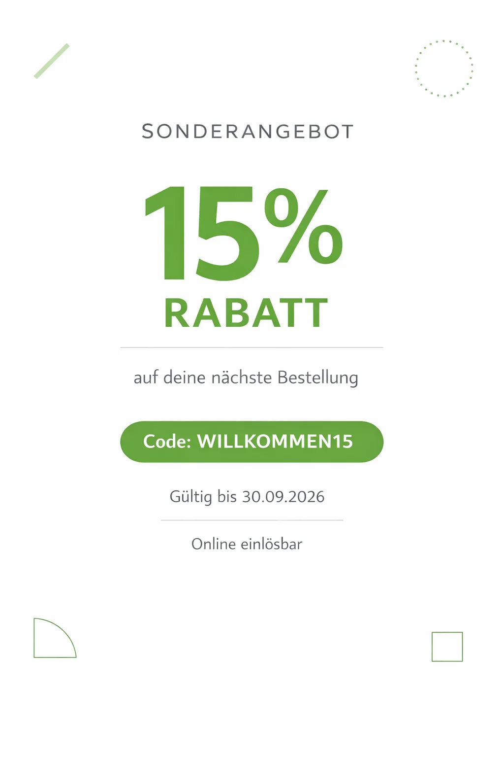 Moderner minimalistischer Rabattgutschein mit 15% Rabatt, erstellt mit Pixazo KI