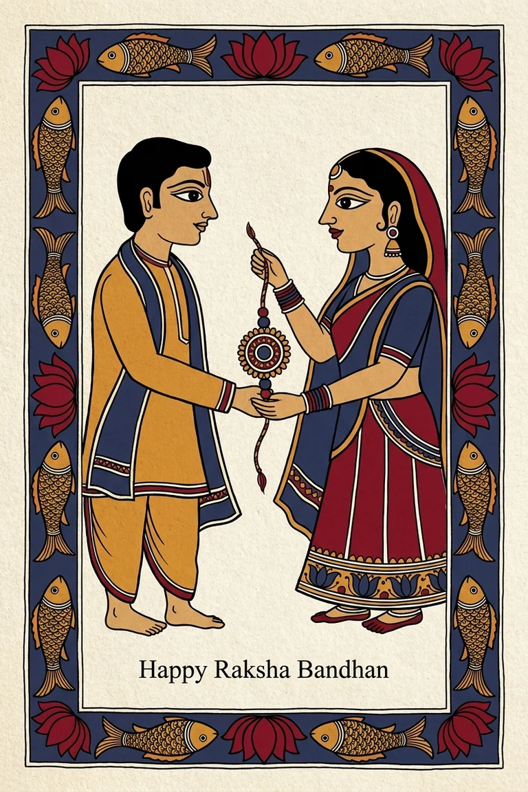 Raksha Bandhan card in the folk art style, generated on Pixazo