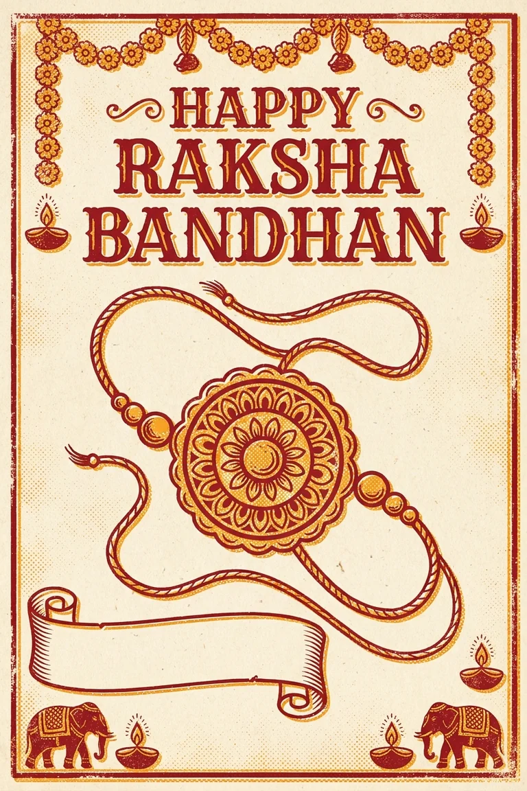 Raksha Bandhan poster in the retro bazaar style, generated on Pixazo
