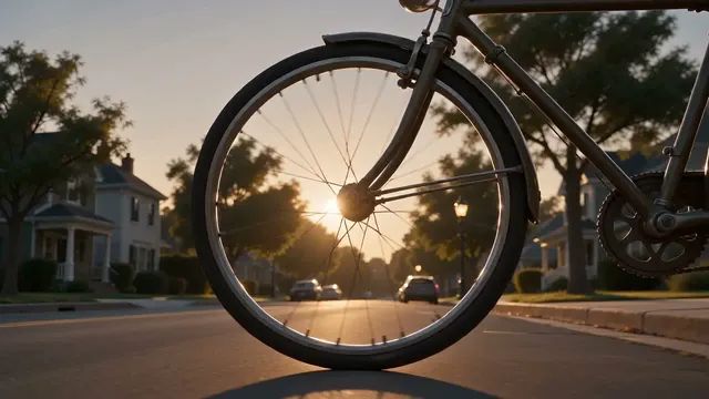 Start frame: a spinning bicycle wheel.