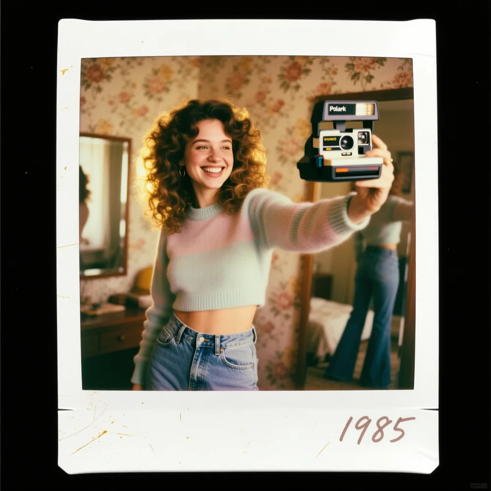 Polaroid-style vintage selfie developed with Pixazo Generador de fotos vintage con IA