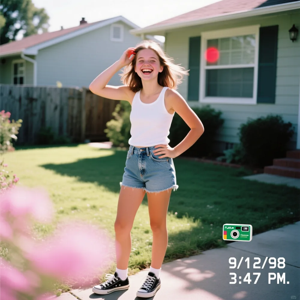 Foto espontánea vintage de cámara desechable creada con el generador de fotos vintage con IA de Pixazo